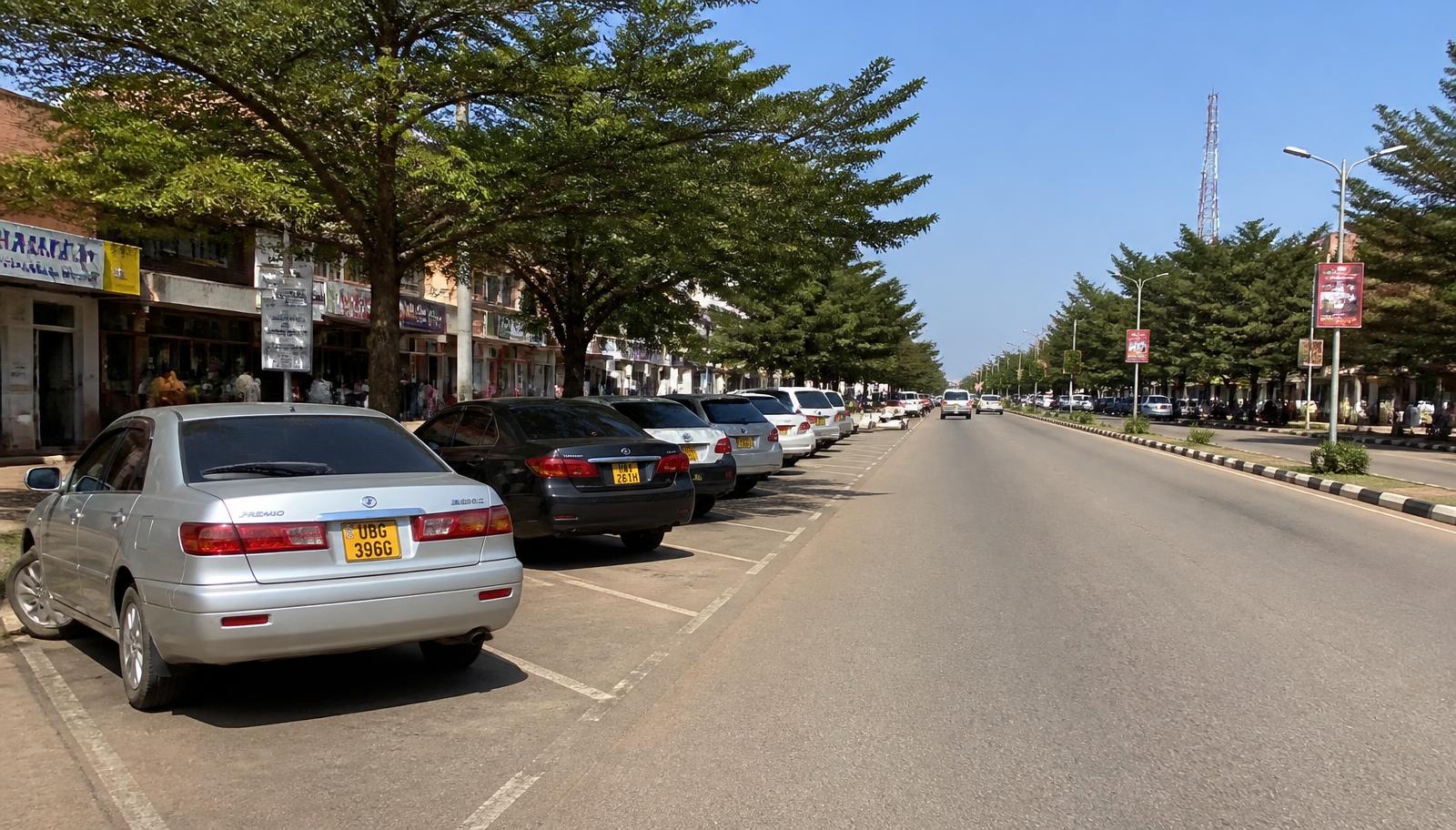 Angled street parking bays in Mbarara City